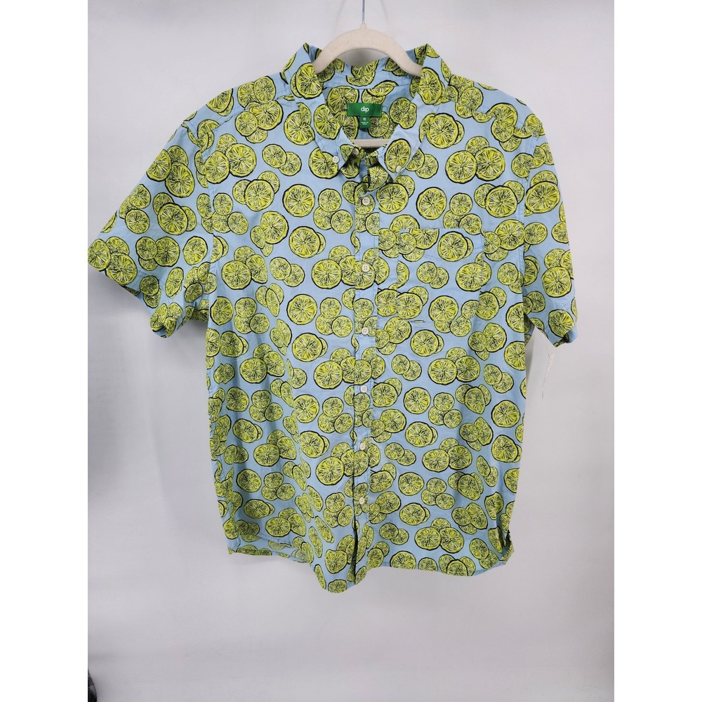 Dip Mens XL Blue‎ Lemon Print Short Sleeve Button Down Shirt Fruit Pattern NEW